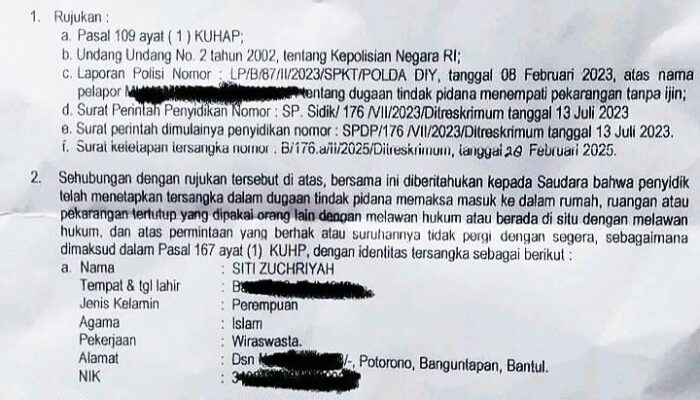 Oknum Anggota Polres Gunungkidul Ditetapkan Tersangka Kasus Penyerobotan Tanah. Hingga Kini Kasusnya Belum P21 di Kejaksaan Tinggi D.I Yogyakarta 