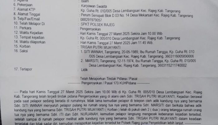Kasus Pasal 170 KUHP di Polsek Rajeg Seperti Keong Sawah