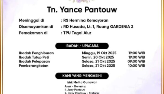 Dalam Kasih Kristus, Tn. Yance Pantouw Telah Berpulang ke Rumah Bapa di Surga