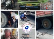 Truk Fuso Bermuatan 32 Ton Semen Alami Patah Baut di Jalan Kenjeran, Sehingga Aspal Jalan Mengalami Terdampak Dongkrak