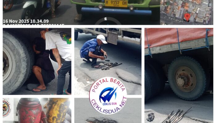 Truk Fuso Bermuatan 32 Ton Semen Alami Patah Baut di Jalan Kenjeran, Sehingga Aspal Jalan Mengalami Terdampak Dongkrak