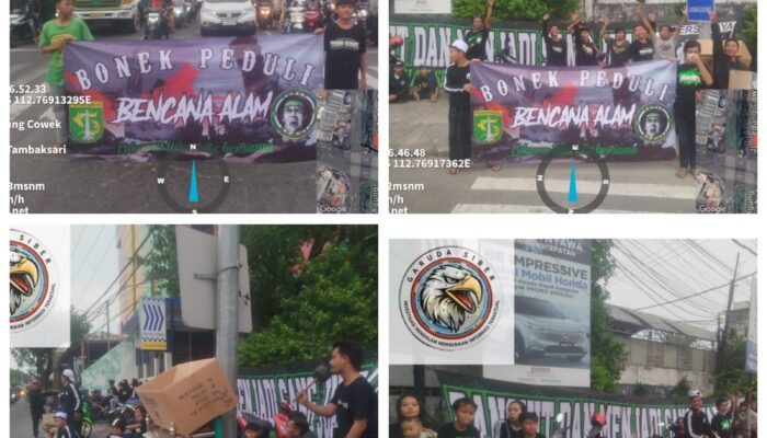 Bonek Bonita Surabaya Utara Gelar Aksi Peduli Bencana di Simpang Empat Jalan Kedung Cowek