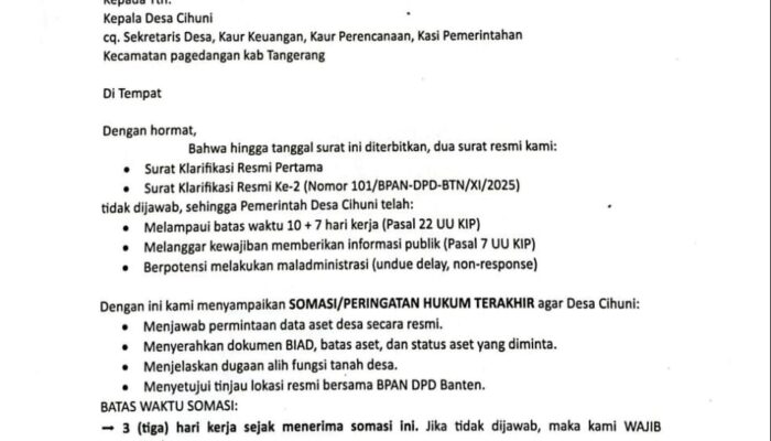 Somasi Terakhir Tak Ditanggapi, Lima Desa di Pagedangan Disorot