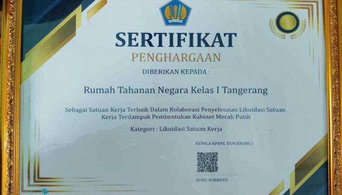 Rutan Kelas I Tangerang Raih Penghargaan Pengelolaan Bmn Terbaik Tahun 2025 Kategori Likuidasi BMN
