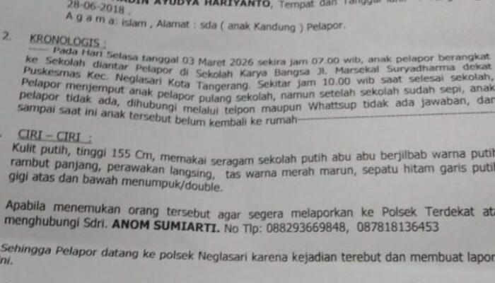 Siswi Karya Bangsa 17 Tahun Dilaporkan Hilang, Keluarga Harap Bantuan Masyarakat