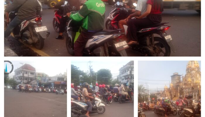 Kemacetan Parah di Simpang Empat Jalan Kedung Cowek, Tanpa Pengawasan Lalu Lintas