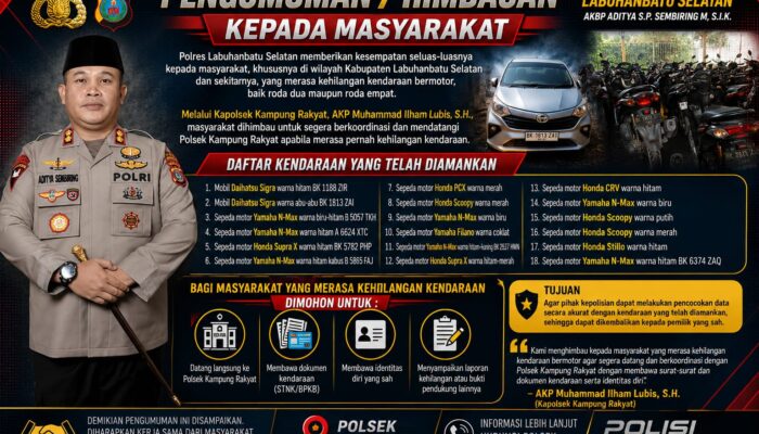 Polres Labuhanbatu Selatan Beri Himbauan Kepada Masyarakat Terkait Ranmor yang Hilang