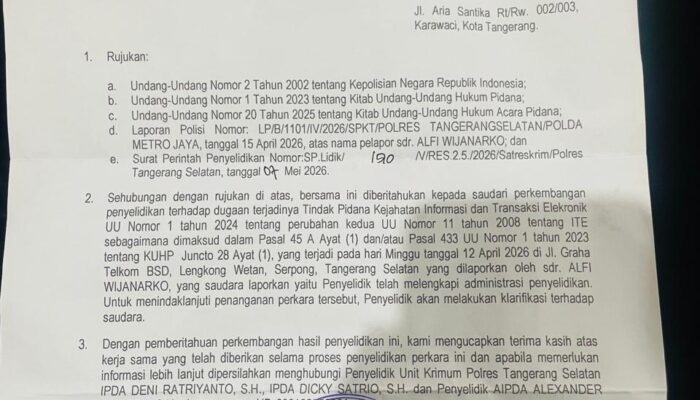 Penanganan Laporan Dugaan ITE di Polres Tangsel Disorot, Pelapor Pertanyakan Progres Perkara