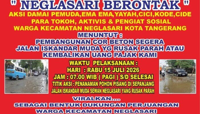 Warga Neglasari Serukan Aksi Damai, Tuntut Perbaikan Jalan Iskandar Muda yang Rusak Parah