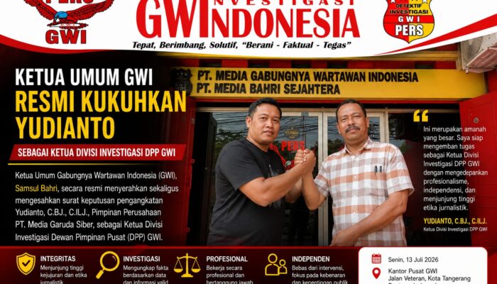 Ketua Umum GWI Resmi Kukuhkan Yudianto sebagai Ketua Divisi Investigasi DPP GWI