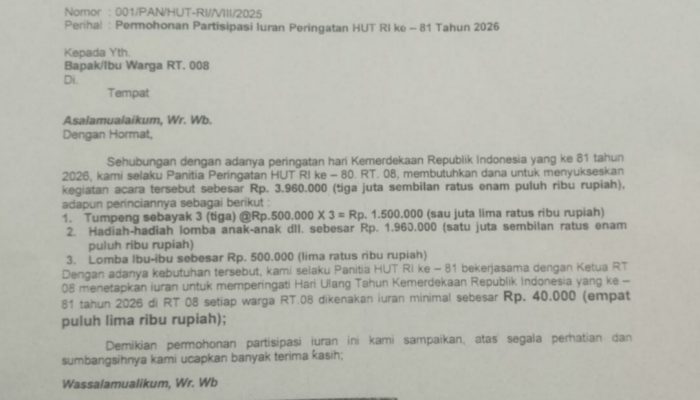 Heboh Iuran HUT RI Rp40 Ribu Per KK, RT 08, Kuswoyo dan Panitia Jamik di Sorot