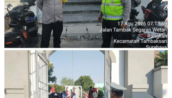 Polsek Tambaksari Polrestabes Surabaya Aiptu RADJI Pimpin Pos Awal Pagi, Amankan Upacara HUT RI ke-81 di Makam WR Soepratman