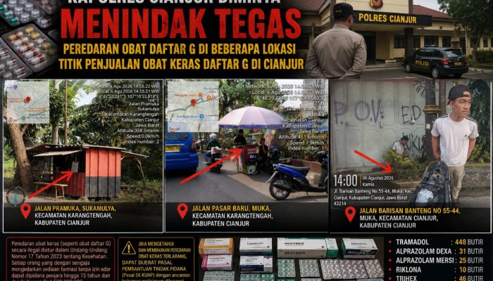 KAPOLRES CIANJUR (AKBP Dr. A. Alexander Yurikho Hadi, S.H., S.I.K., M.Si., M.M., M.H.I., M.I.P.) DIMINTA MENINDAK TEGAS PENJUAL OBAT KERAS TERLARANG DAFTAR G