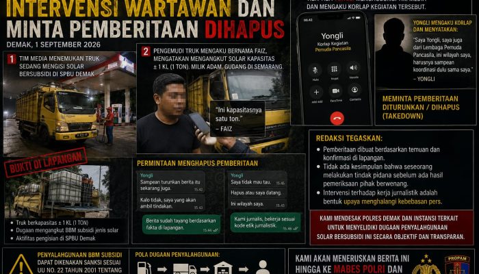 Setelah Dikonfirmasi, Korlap Mafia Solar Demak Intervensi Wartawan dan Minta Pemberitaan Dihapus